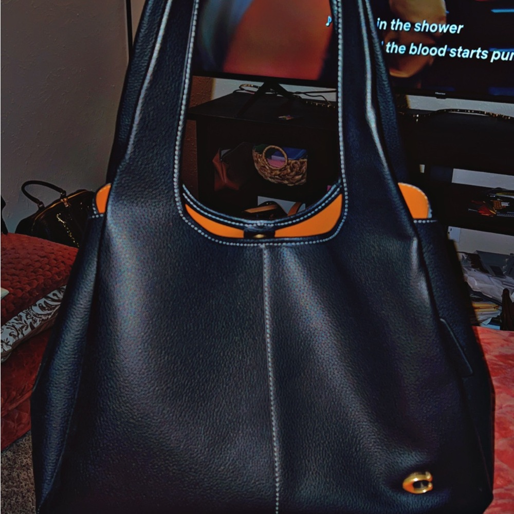 Coach Large Lana Black and Orange Inside Shoulder Bag